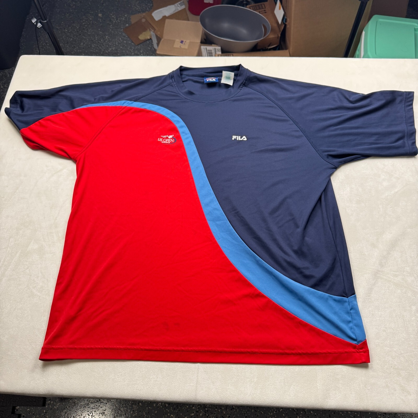 Camicia Fila VINTAGE US OPEN Uomo 2XL 2003 Blu Rosso Abbigliamento Attivo Indossata