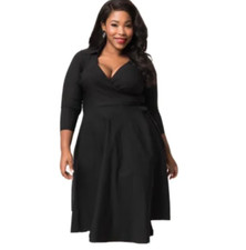 Unique Vinatge Womens A-Line Dress Jet Black Wrap 3/4 Sleeve Size M 12363