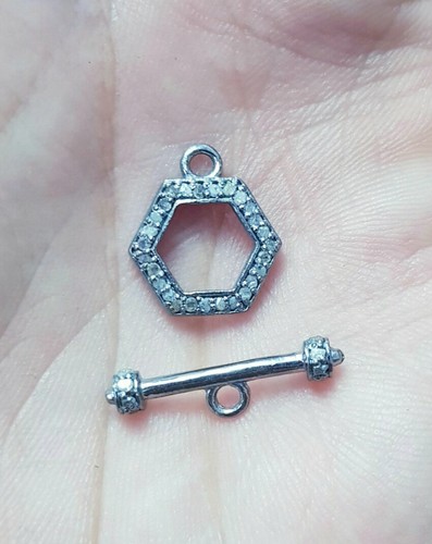 Pave Diamond Toggle Clasp Lock 925 Silver Diamond Jewelry Findings Toggle Lock. - Picture 2 of 12