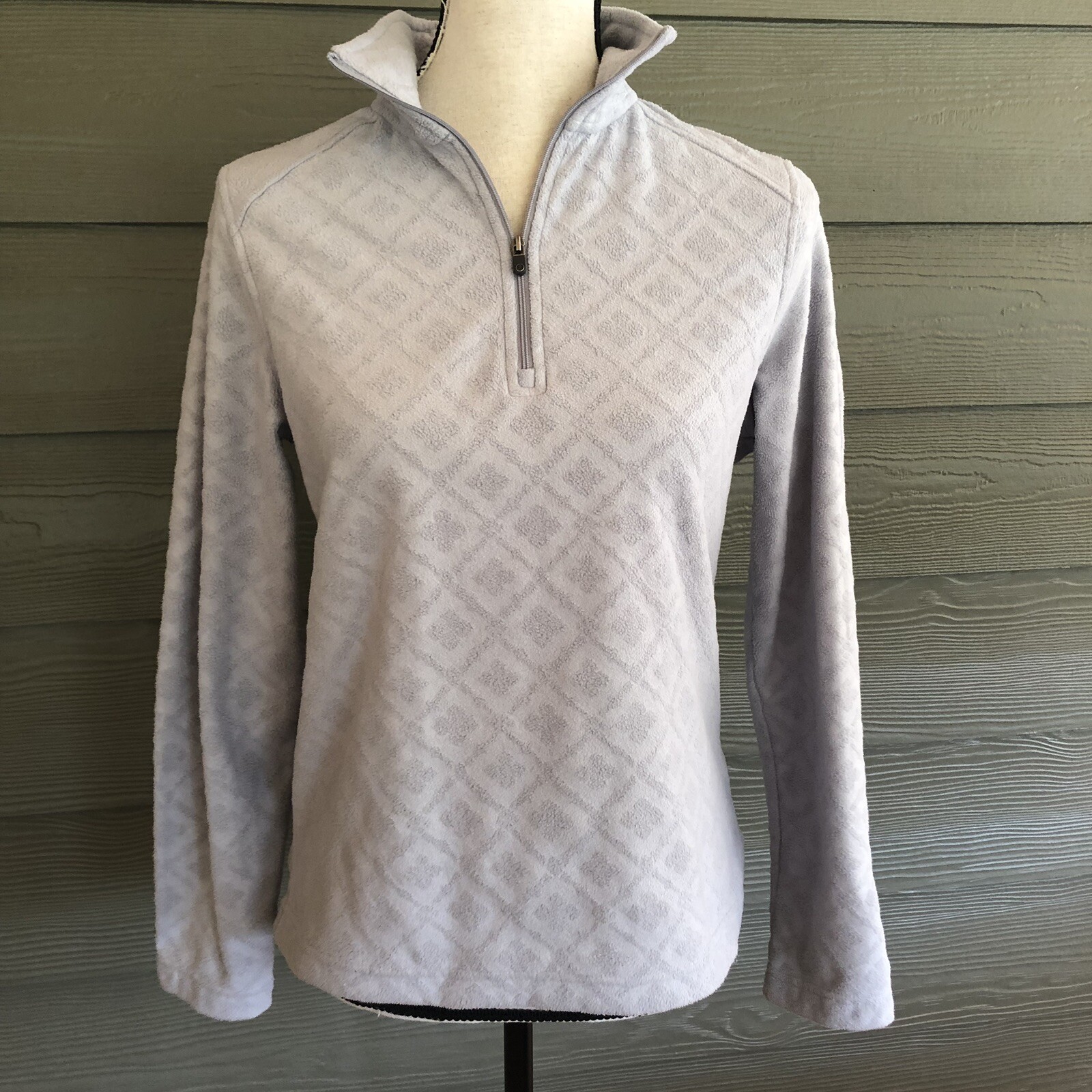 Lands End Women Fleece Pullover 1/4 Zip Sweatshirt Top Shirt Gray Grey