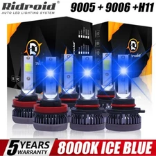 Combo 9005+9006+H11 LED Headlight Fog Light Kit High Low Beam Bulbs Blue 8000K