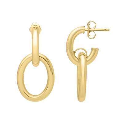 14K Yellow Gold Interlocking Link Drop Earrings with Push Back Clasp