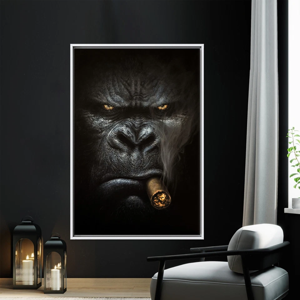 Smoking Gorilla Wall Art, Gorilla Poster, Canvas Wall Art, Smoking Monkey Wall - Image 2 of 4