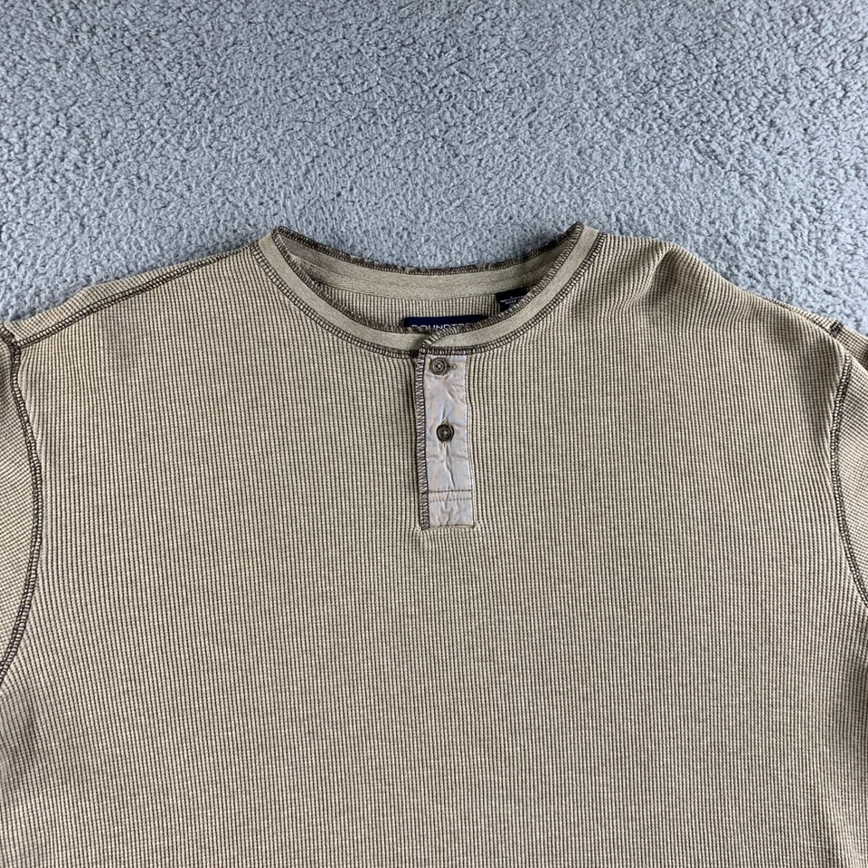 Roundtree & Yorke T Shirt Mens Large Beige Henley Thermal Waffle Knit Pullover - Image 4 of 4