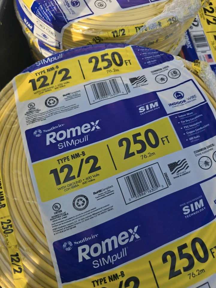 250 ft 12/2 sólido Romex SIMpull CU NM-B CON cable de cobre G - Nuevo - Foto 3 de 4