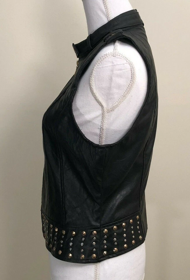 NWT - Double Zero Women's Sleeveless Vest, Medium, Studded Black Faux Leather - Image 4 of 4