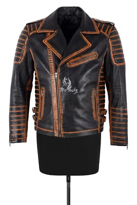 Herren Vintage Rosteffekt Biker inspiriert Leder Mode Star Jacke Cary Grant
