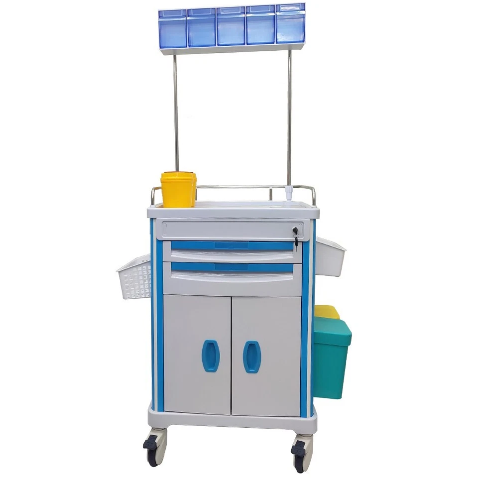 Carro de anestesia carro de emergencia móvil carro de cirugía médica gabinete de almacenamiento Foto 3 de 4