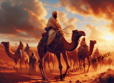 Eastern men riding camels in the desert style of Jean-Léon Gérôme Art #4 Reprint