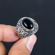 Black Onyx Gemstone Handmade 925 Sterling Silver Jewelry Ring Size 8