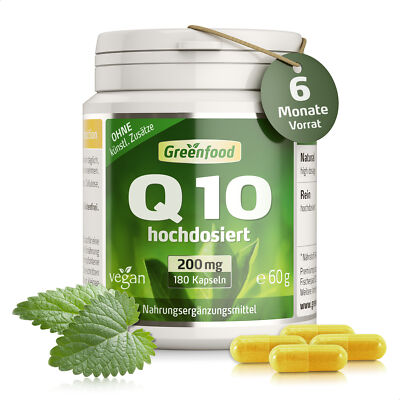 Coenzym Q10, 200 mg reines Q10 (!), extra hochdosiert, 180 Kapseln, vegan.