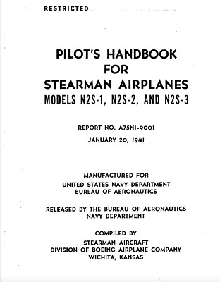 39 Page Boeing Stearman N2S-1 N2S-2 N2S-3 Pilot's Handbook Flight Manual on CD