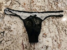 True Vintage Victoria Secret Lace Mesh Bow Thong Medium