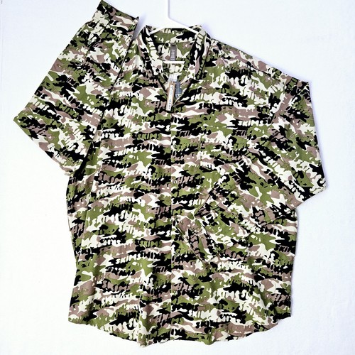 Skims Langarm Button Up Cover Up Damen Shirt Gr. 2XL Logo Camouflage Schlafshirt