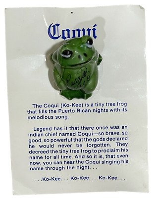 VTG Coqui Tree Frog Puerto Rico Resin Figurine On Card Made in Hong Kong 1.5'' H
