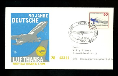 Postal History Germany FDC #1207 Lufthansa Airlines 50th Anniversary 1976
