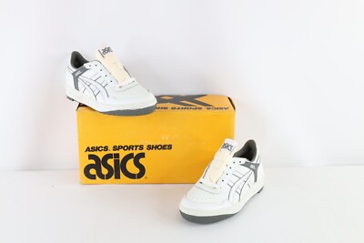 NOS Vintage 90s Asics Mens 6 Spell Out Outrage Sneakers Shoes White Charcoal
