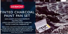 Derwent Tinted Charcoal Paint Pan Set 12 halp pans NEW GENUINE