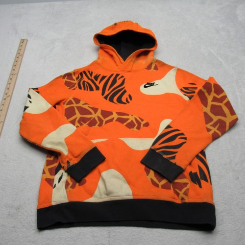 Nike Hoodie Youth Large Orange Animal Print Pockets Fleece Pullover Sweatshirt * - Picture 2 of 17