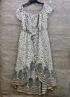 Indigo Rose Button Front Maxi Dress Womens Size LP Animal Print Short Sleeve 