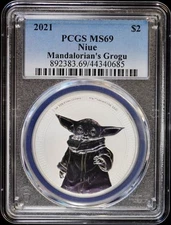 2021 $2 1 oz Silver Star Wars Mandalorian The Child Grogu Coin PCGS MS69