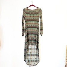 VINTAGE Y2K Veronica M Long Sleeve Chevron Print High Low Dress Size Medium