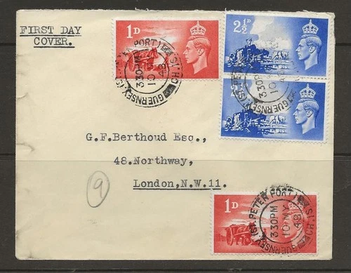 d255 GB CHANNEL ISLANDS 1948 Liberation set FDC pmk St Peter Port GUERNSEY