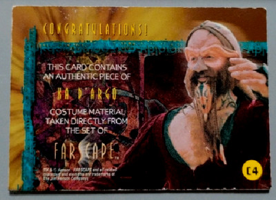 2000 Farscape Season 1 Ka D'Argo Costume Card C4 Rittenhouse Relic EX/NM