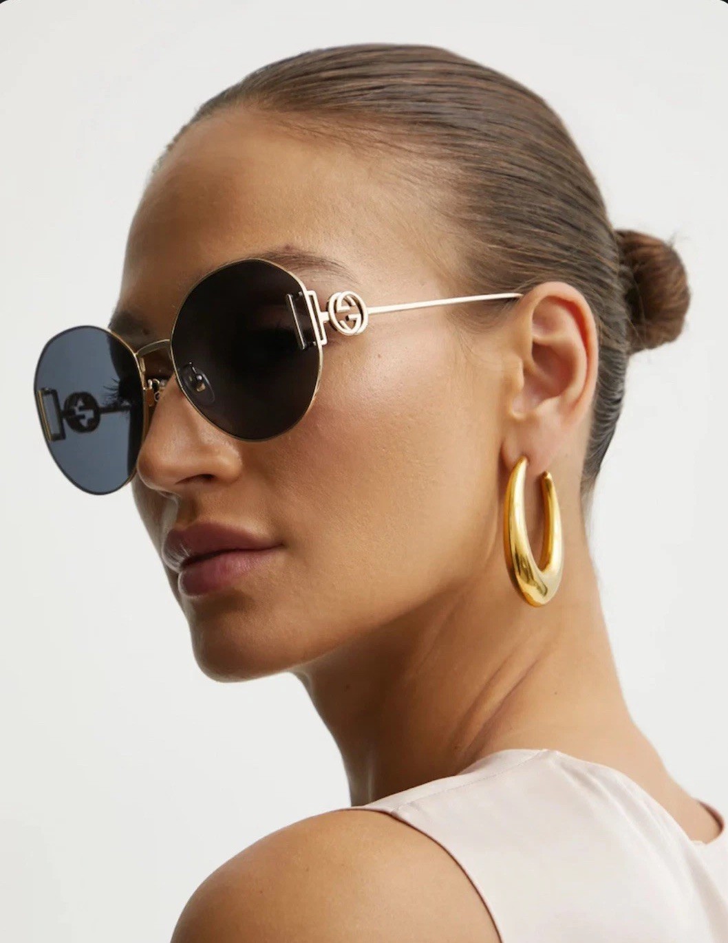 Gucci Sunglasses GG1206SA Metal Gold Frame Round Dark Gray 63-140 Authentic