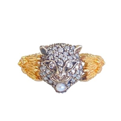 Gucci 18kt Gold Le Marché des Merveilles Diamond Feline Head Ring