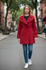 VTG Ellen Tracey Red Wool Angora Open Collar Coat. Soft Warm. HTF Size 6