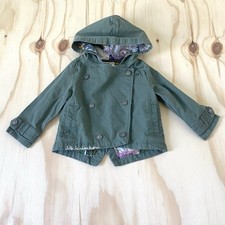 OshKosh B'gosh Jacket Kids 2T Green Hooded Double Breasted Lined Outdoor