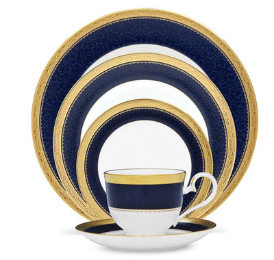 NORITAKE ODESSA COBALT BLUE GOLD PORCELAIN 5-PC DINNER PLACE SETTING BRAND NEW