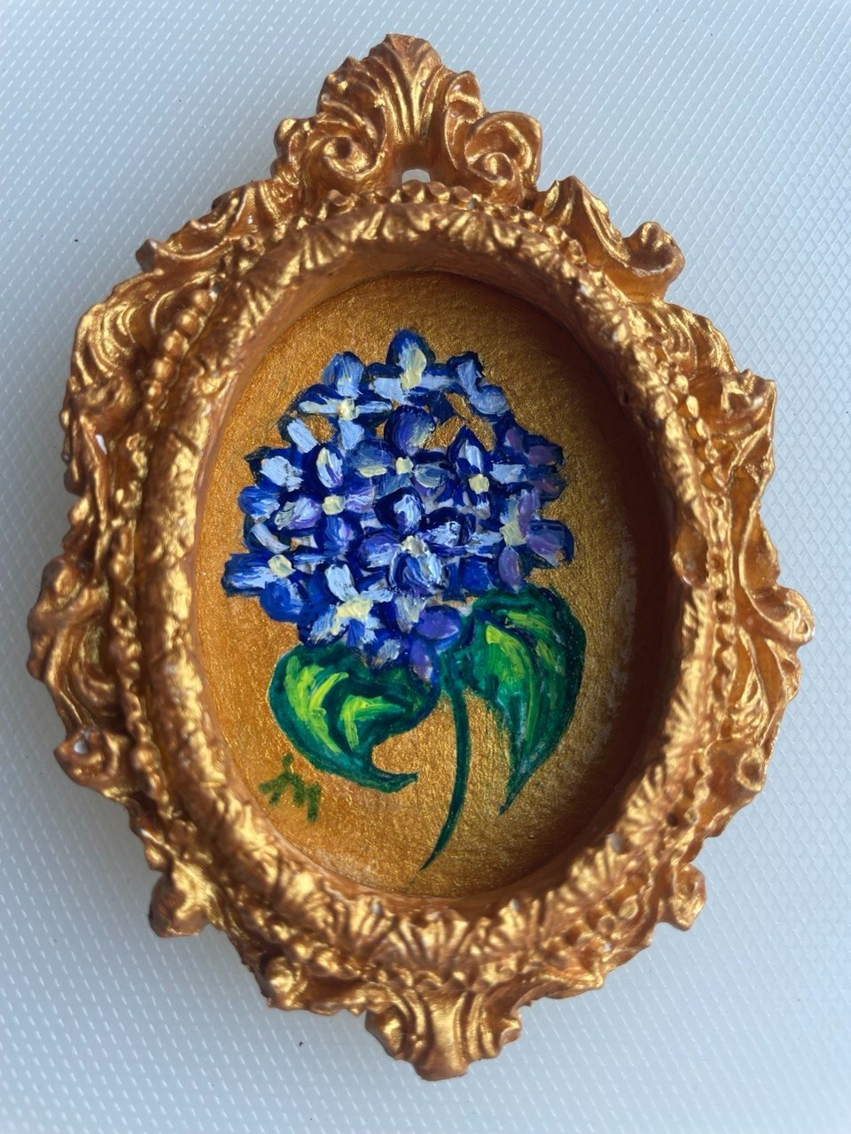 Original miniature oil painting in a frame, impasto technique, flowers, signed.