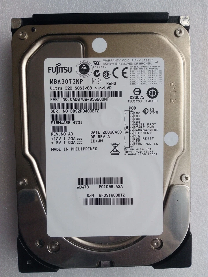 Fujitsu Server Hard Disk FUJITSU MBA3073NP 73GB 68-pin SCSI 15K U320 - Image 3 of 4