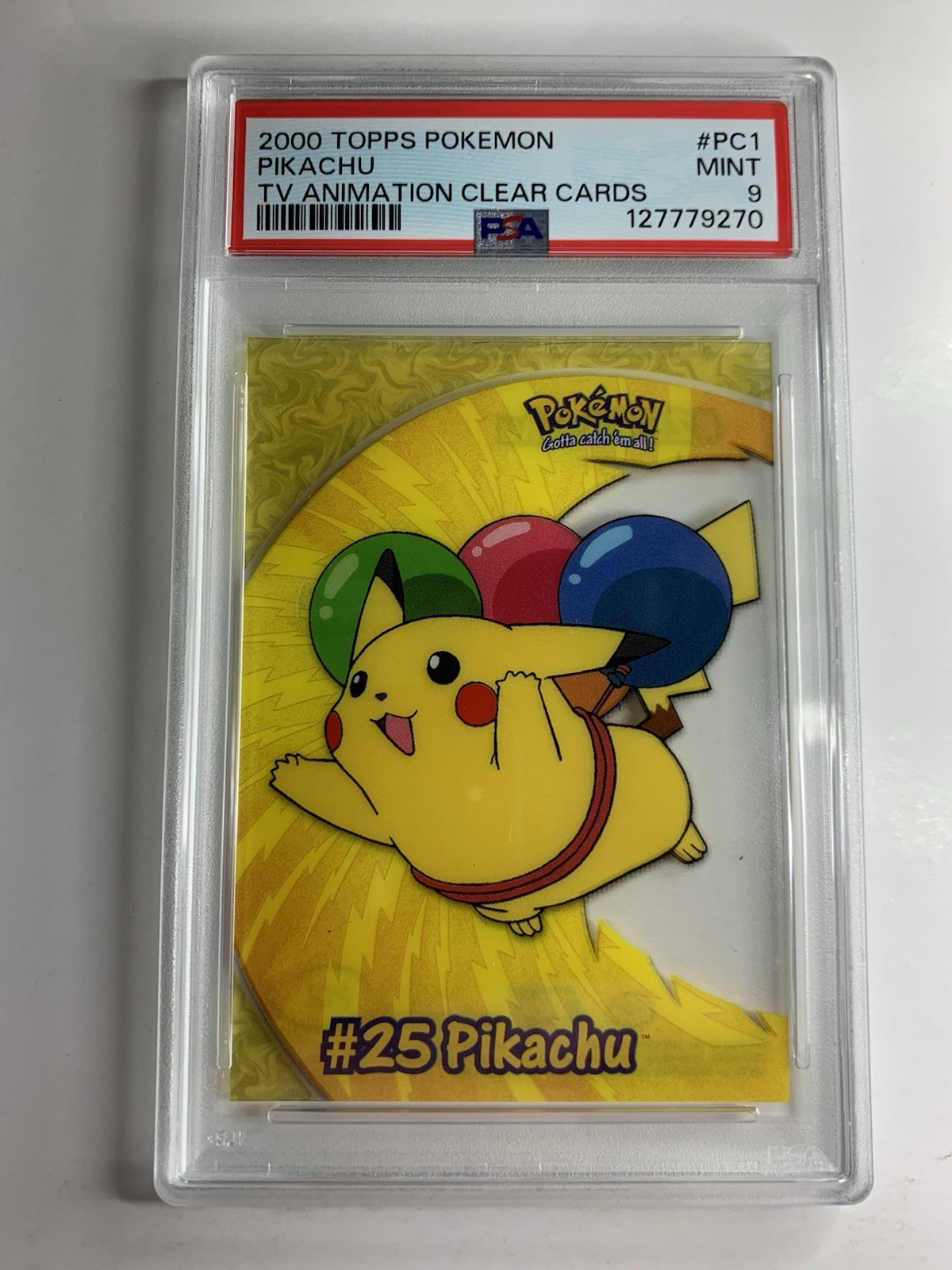 2000 Topps Pokemon TV #PC1 Pikachu Clear Card Animation Series 2 PSA 9 MINT