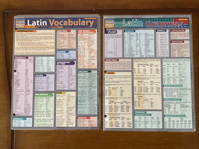 Lot of 2 Latin Vocabulary & Grammar by Quickstudy: Academic Pamphlet Laminated