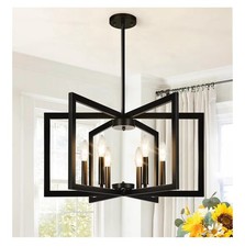 25  Black Chandelier, Dining Room Light Fixture Geometric Metal Modern Farmhouse