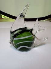 Murano Style Art Glass Paperweight Angel Fish Figurine Green Glass Fish  Hawaii  