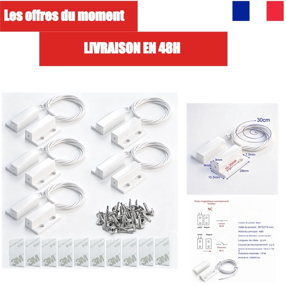 5 Contacts magnétiques encastrés porte fenêtre Gebildet alarme - Photo 1/4