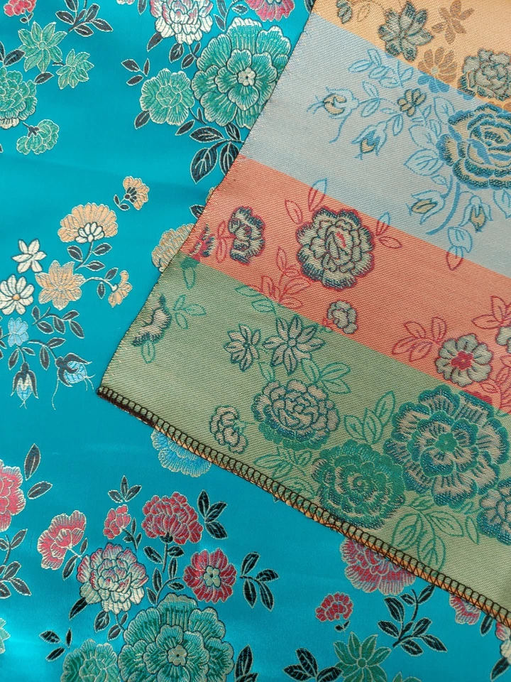 Karneval Kostüm 0,5m Brokat Jaquard türkis Blumen Barock Fastnacht 90cm breit - Bild 3 von 4