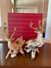 Fitz and Floyd Deer Forest Frost Leaping Candle Holders Pair New