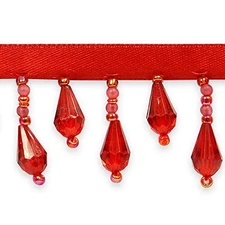 Trims by the Yard 10 Yards of Joanne Beaded Teardrop Fringe Trim, Red