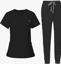 New NiaaHinn Small Black Women's Medical Scrubs w/ Multiple Pockets