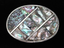 QJ11159 VINTAGE 1970s  ABALONE SHELL  SOUTHWESTERN DESIGN ART BELT BUCKLE