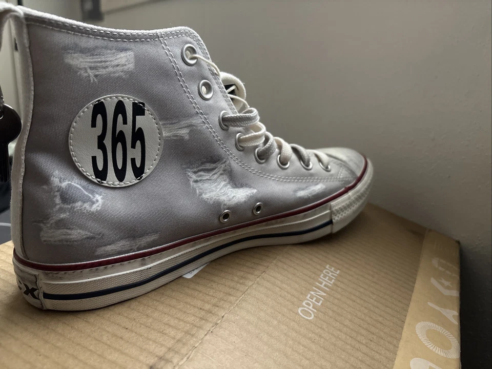 Charli Xcx Converse 365 Gray Printed On Distress Canvas High-Top Sneakers - Image 2 of 4
