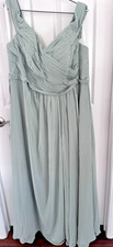 Azazie Audrianna Off-The-Shoulder Gathered Chiffon Convertible Dress Agave  NWT