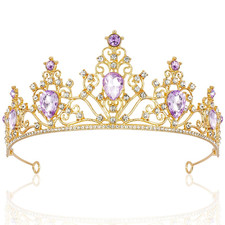 Purple Gem Gold Tiara and Crown for Women, Crystal Mermaid Princess Tiaras for R