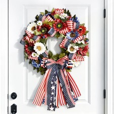 20 Inch Patriotic Wreath for Front Door, 4th of July Wreath, Red White Blue Amer