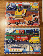 Melissa  Doug Wooden Chunky Peg/Knob Preschool Puzzles Set of 2 Vehicles